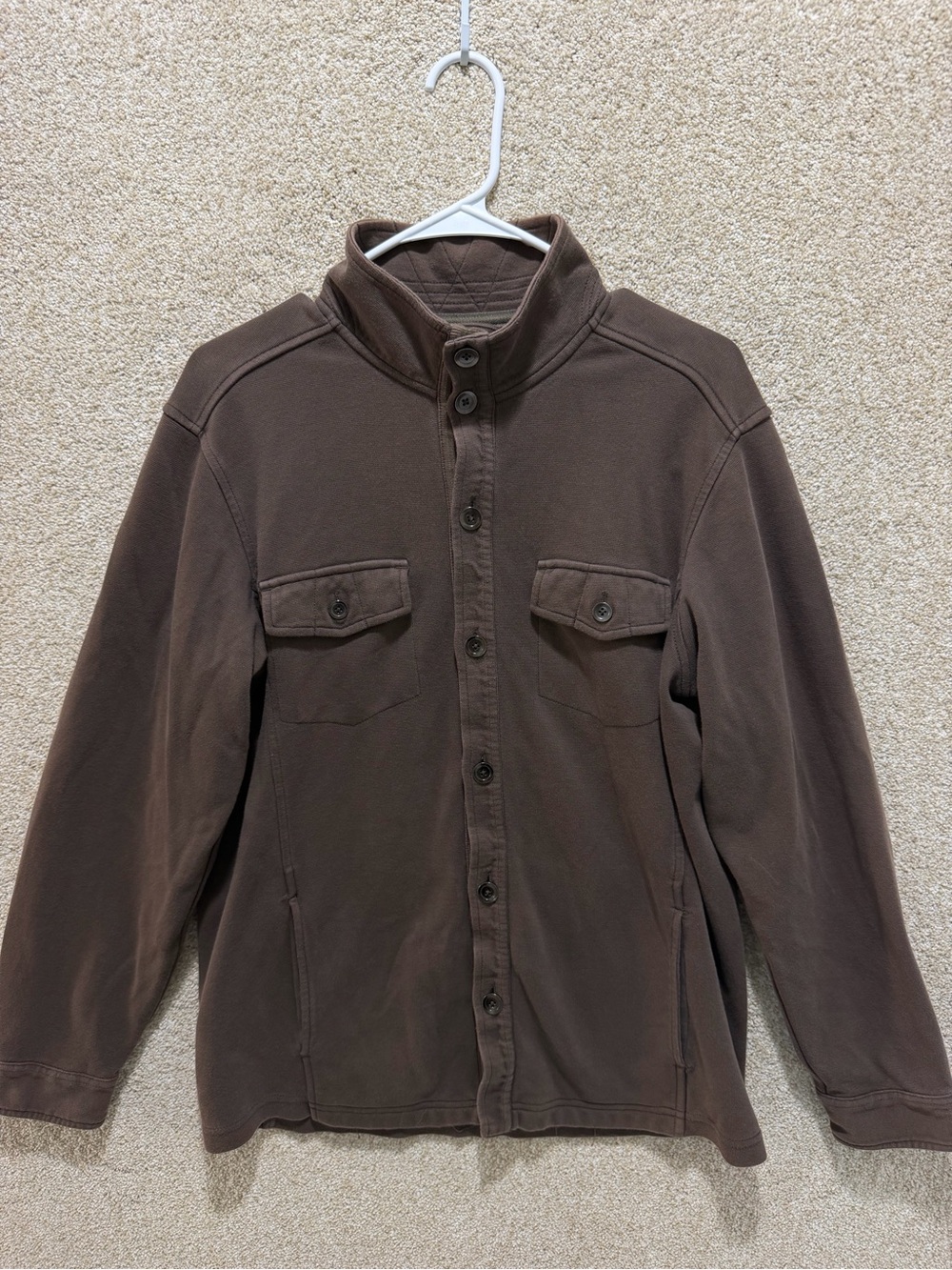 Tommy Bahama brown sweater jacket pima cotton button down FLAWS camping hiking S
